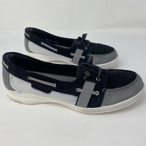 ROCKPORT Women Size 9 Boat Shoes Moccasin Style Flats Leather‎ Washable Navy